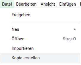 Menüeintrag zum Anlegen einer Kopie eines Google Spreadsheets