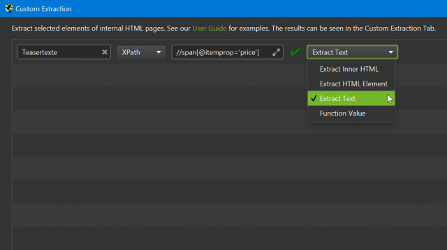 Screenshot des Custom Extraction Dialoges im SEO Spider